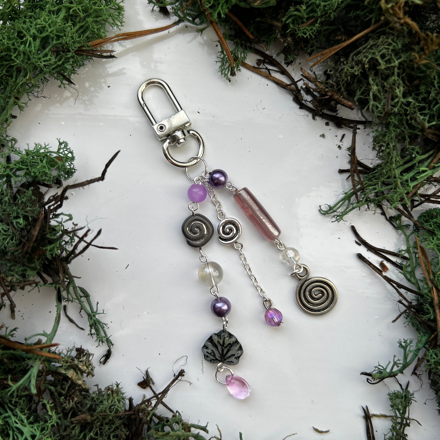 violet spiral bag charm