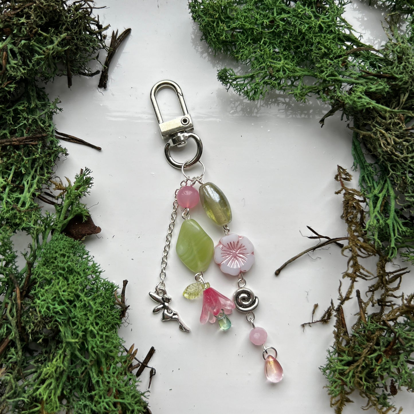 pink fairy garden bag charm