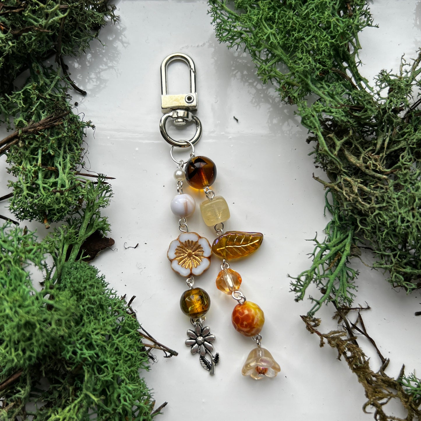 amber flower bag charm